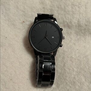 NWOT Men’s Sleek Black Watch & Jewelry Set